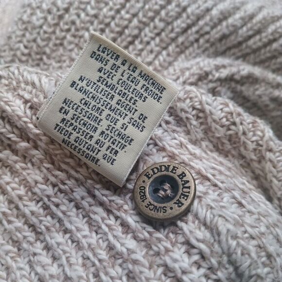 Eddie Bauer Sweater Mens XLT Beige Knit USA Classic 5 Button Henley Fisherman - Picture 16 of 16